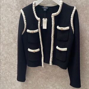 Maeve by Anthropologie Black & Cream Tweed-Trim Cropped Blazer